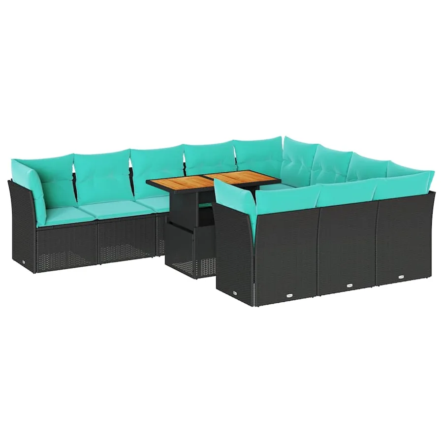 Salon de jardin 11 pcs avec coussins noir résine tressée - 2