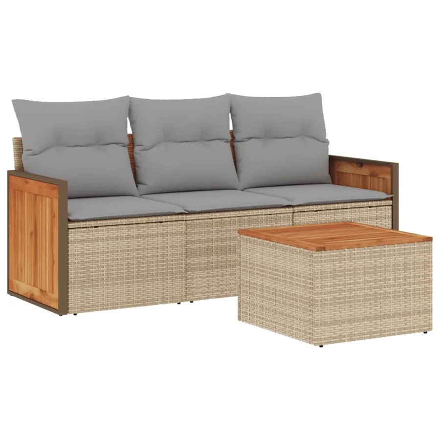 Salon de jardin avec coussins 4 pcs beige résine tressée - 2