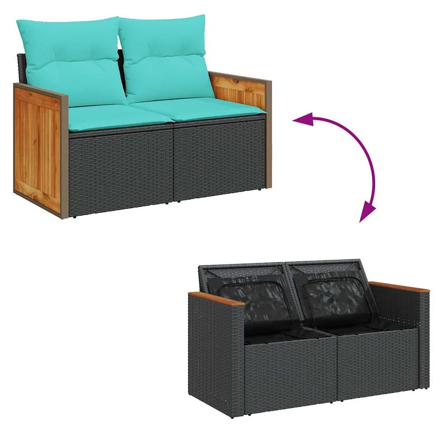 Ensemble de canapés de jardin 11 pcs et coussins rotin acacia - 10