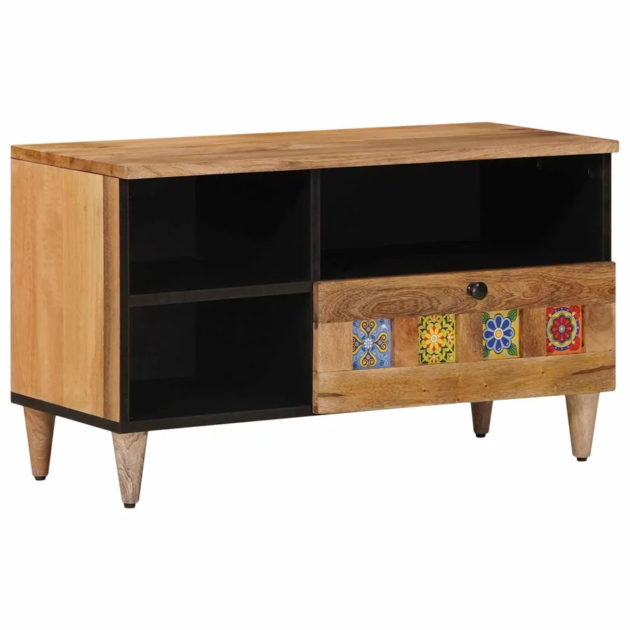 Meuble TV Naturel 80 x 33 x 46 cm Bois de mangue massif