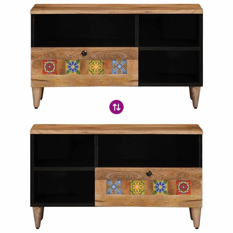 Meuble TV Naturel 80 x 33 x 46 cm Bois de mangue massif - 10