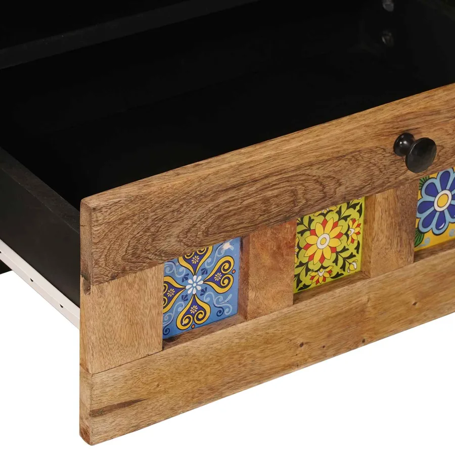 Meuble TV Naturel 80 x 33 x 46 cm Bois de mangue massif - 7