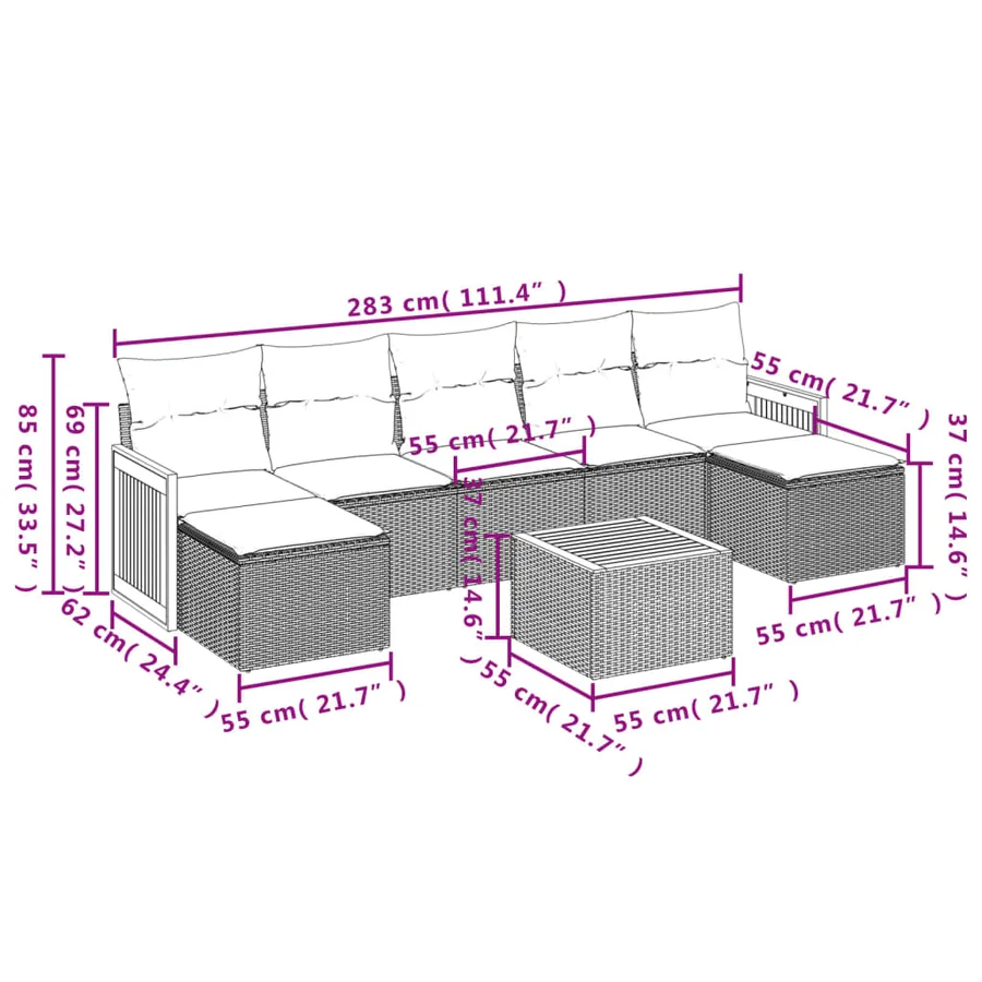 Salon de jardin avec coussins 8 pcs beige résine tressée - 3