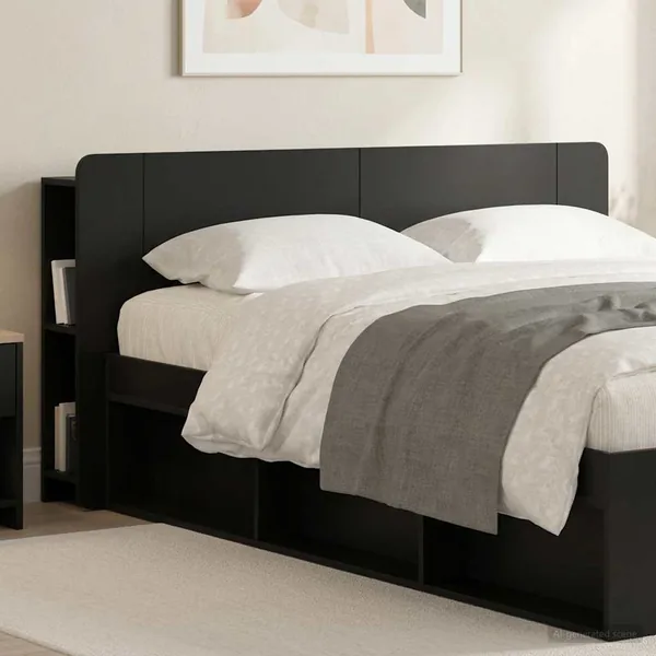 Cabinet de Tête de Lit avec stockage Noir Bois d'ingénierie