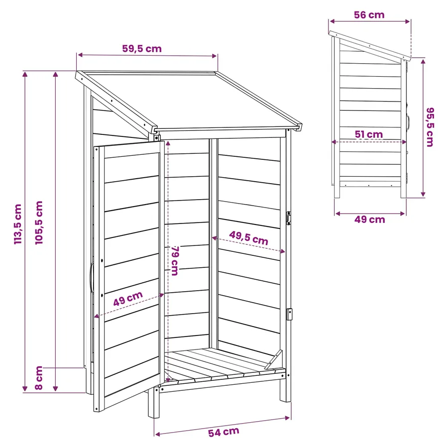 Abri de jardin Gris 59 x 56 x 113,5 cm Bois de Sapin Massif - 11