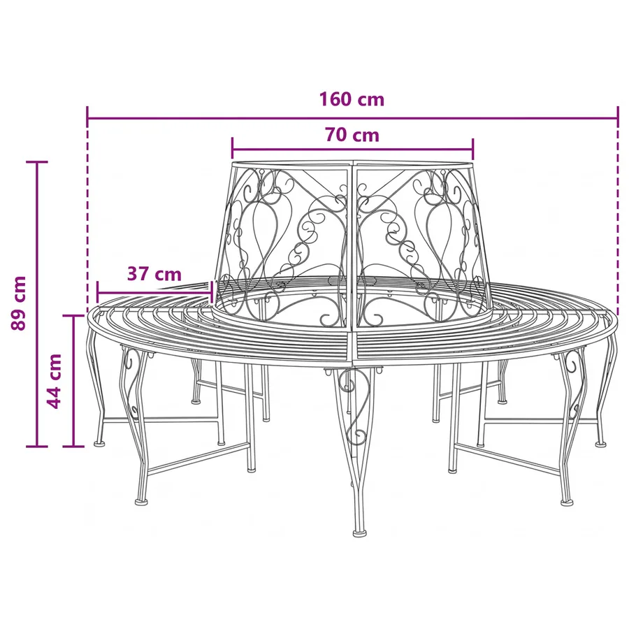 Banc d'Arbre 8-Nombre de places Ø 160 x 89 cm Acier - 6