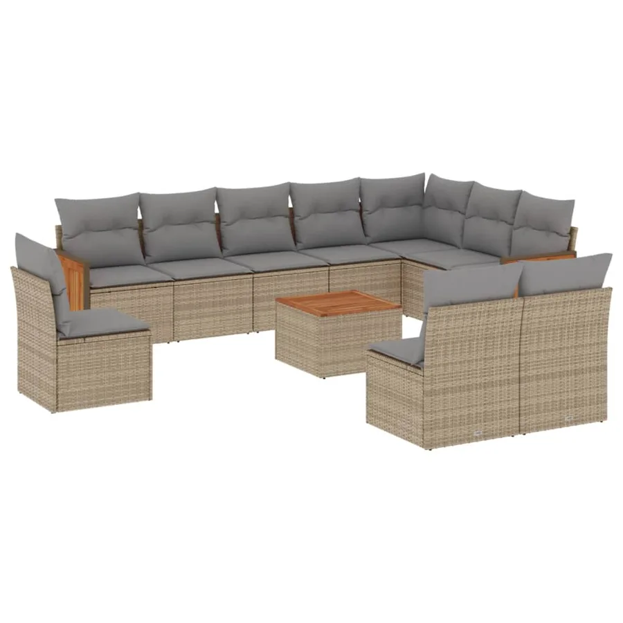Salon de jardin 11 pcs avec coussins beige résine tressée - 2