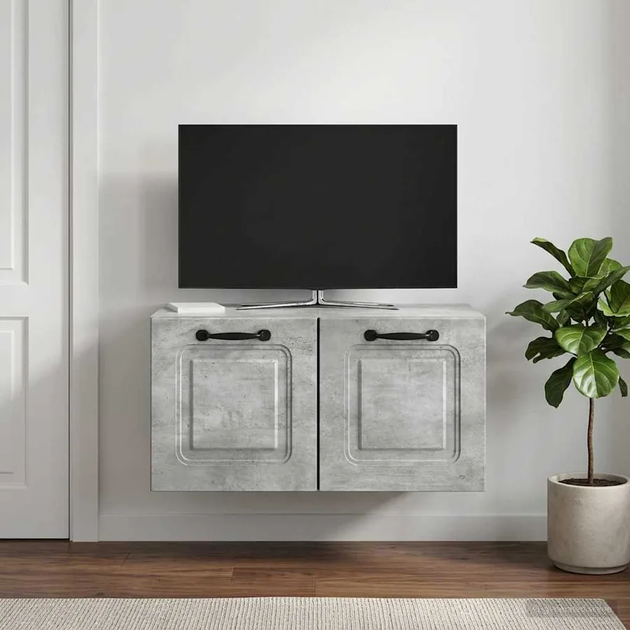 Meuble TV mural Gris béton 59,5 x 31 x 30 cm Bois d'ingénierie