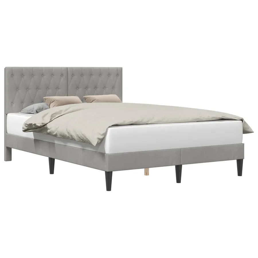 Cadre de lit avec tête de lit Gris clair 140 x 190 cm Velours - 2