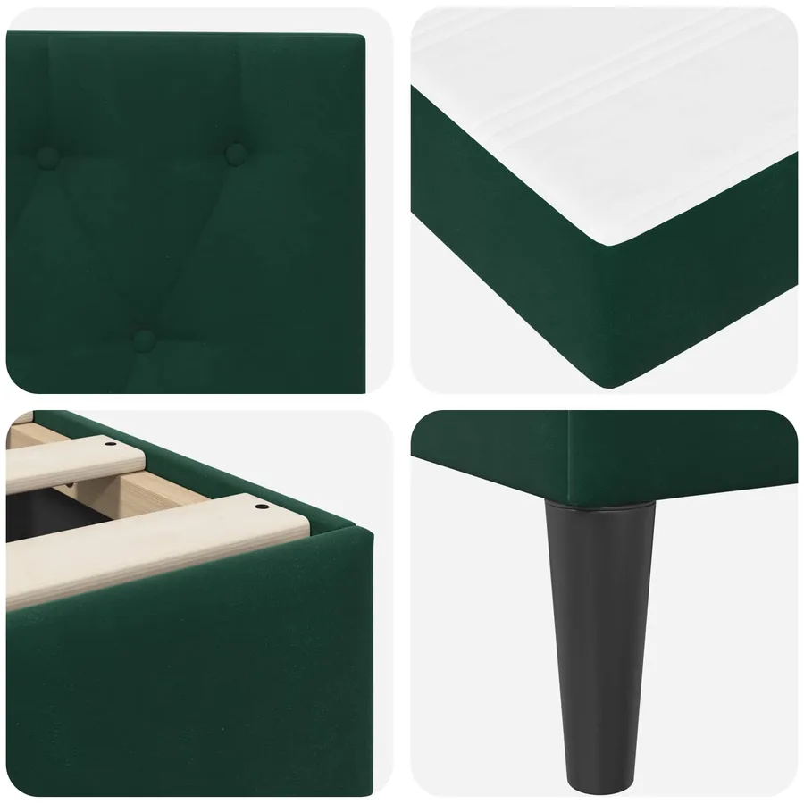 Cadre de lit avec matelas Vert foncé 90 x 200 cm Velours - 9