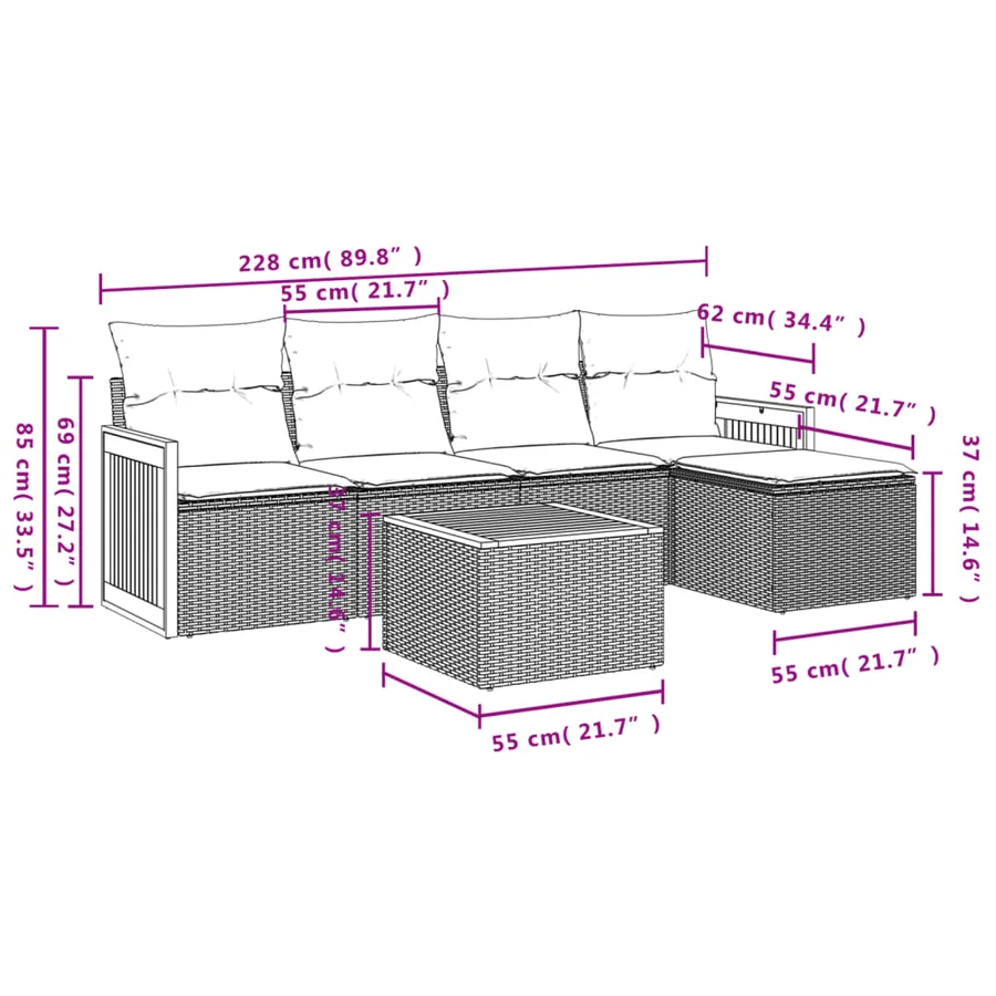 Salon de jardin avec coussins 6 pcs beige résine tressée - 8