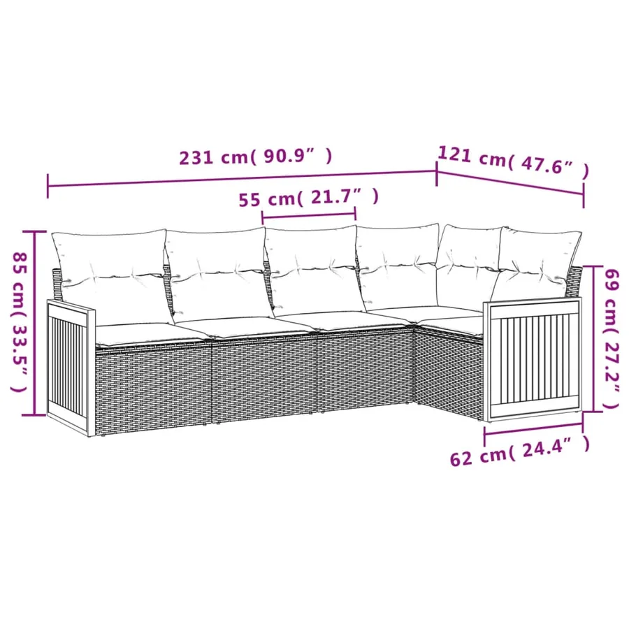 Salon de jardin avec coussins 5 pcs beige résine tressée - 3