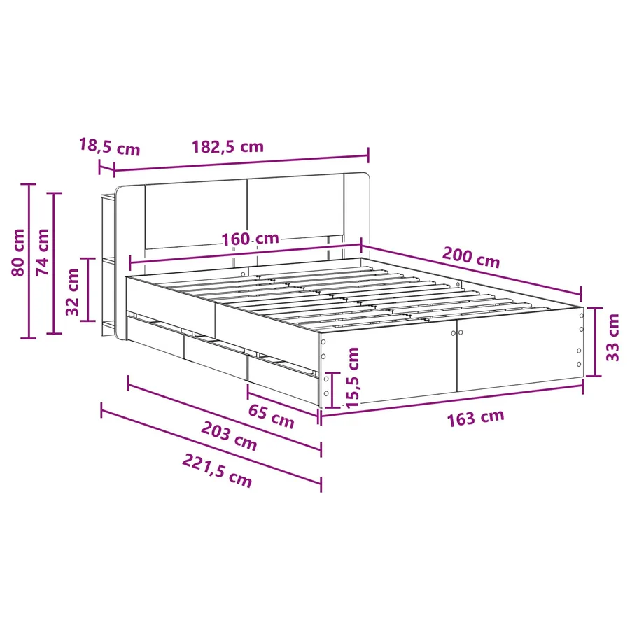 Cadre de lit avec rangement Sonoma gris 160 x 200 cm - 8