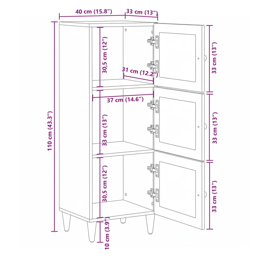 Haut Armoire Naturel 40 x 33 x 110 cm Bois de mangue massif - 12