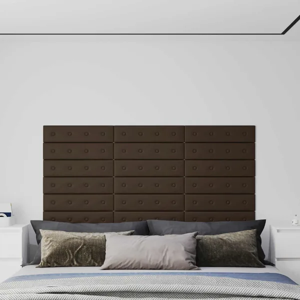 Tête de lit murale 12 pcs Marron 60 x 15 cm Simili cuir