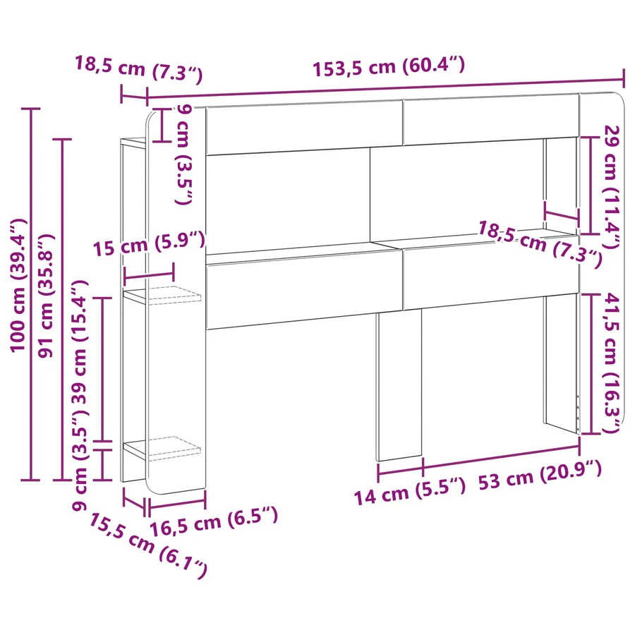 Cabinet de Tête de Lit Gris béton Bois d’ingénierie - 10