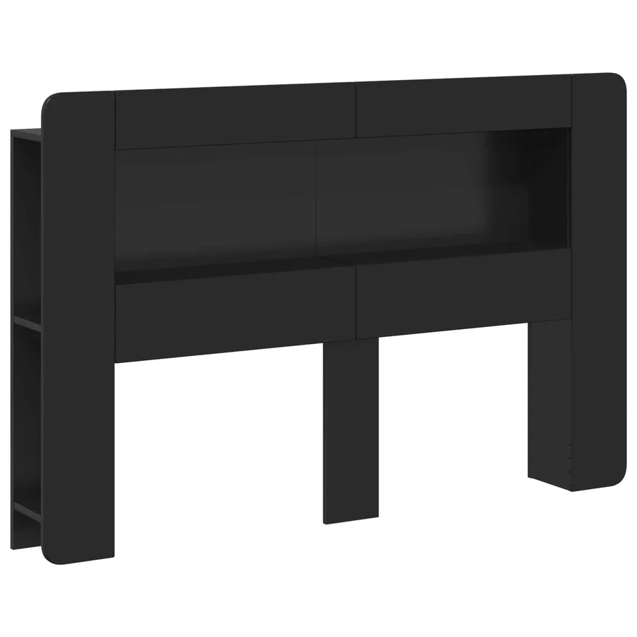 Cabinet de Tête de Lit avec stockage Noir Bois d’ingénierie - 2