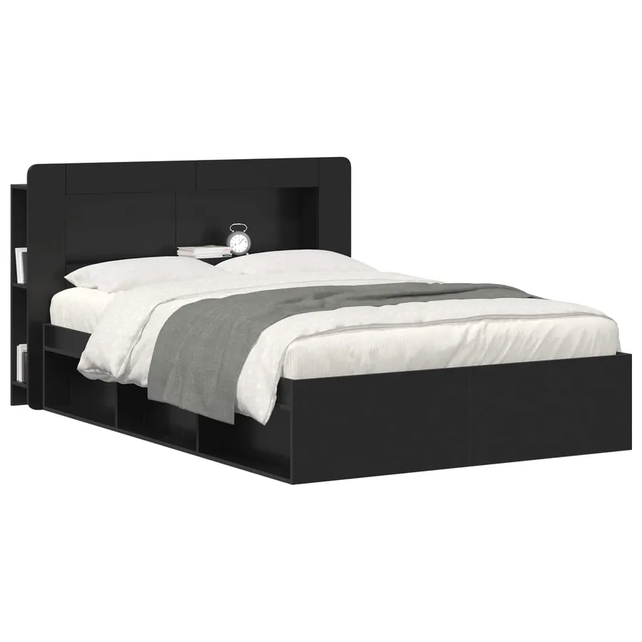 Cabinet de Tête de Lit avec stockage Noir Bois d’ingénierie - 3