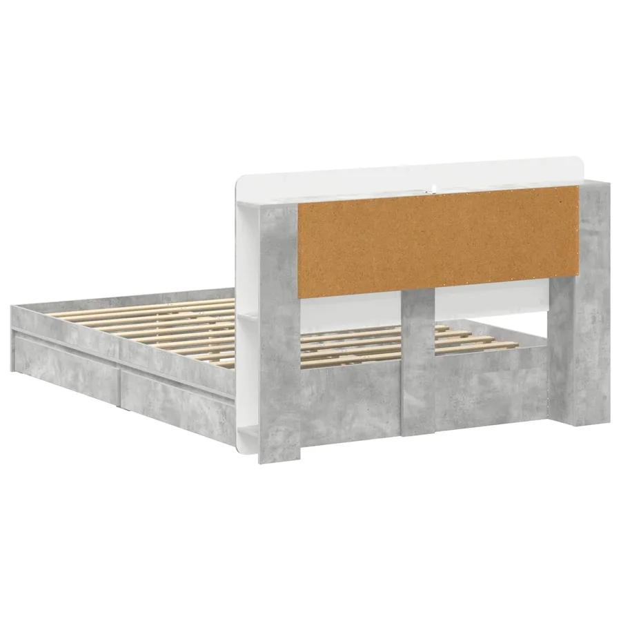 Cadre de lit avec rangement avec tiroir Gris béton 135 x 190 cm - 6