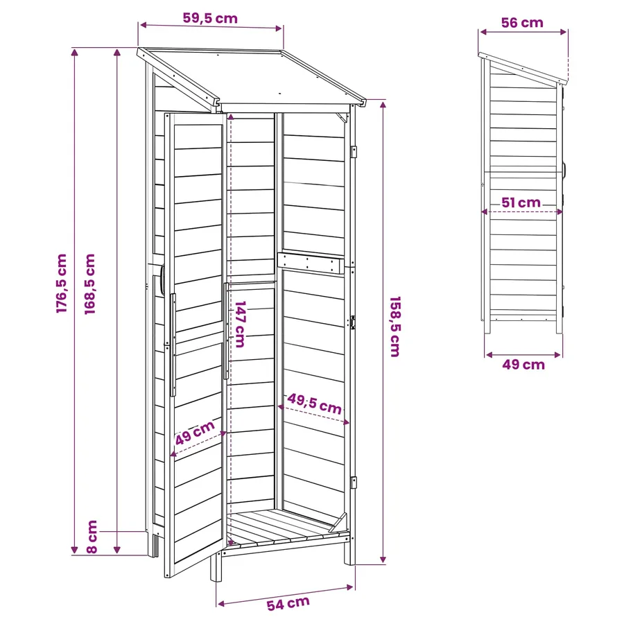 Abri de jardin Gris 59,5 x 56 x 176,5 cm Bois de Sapin Massif - 11