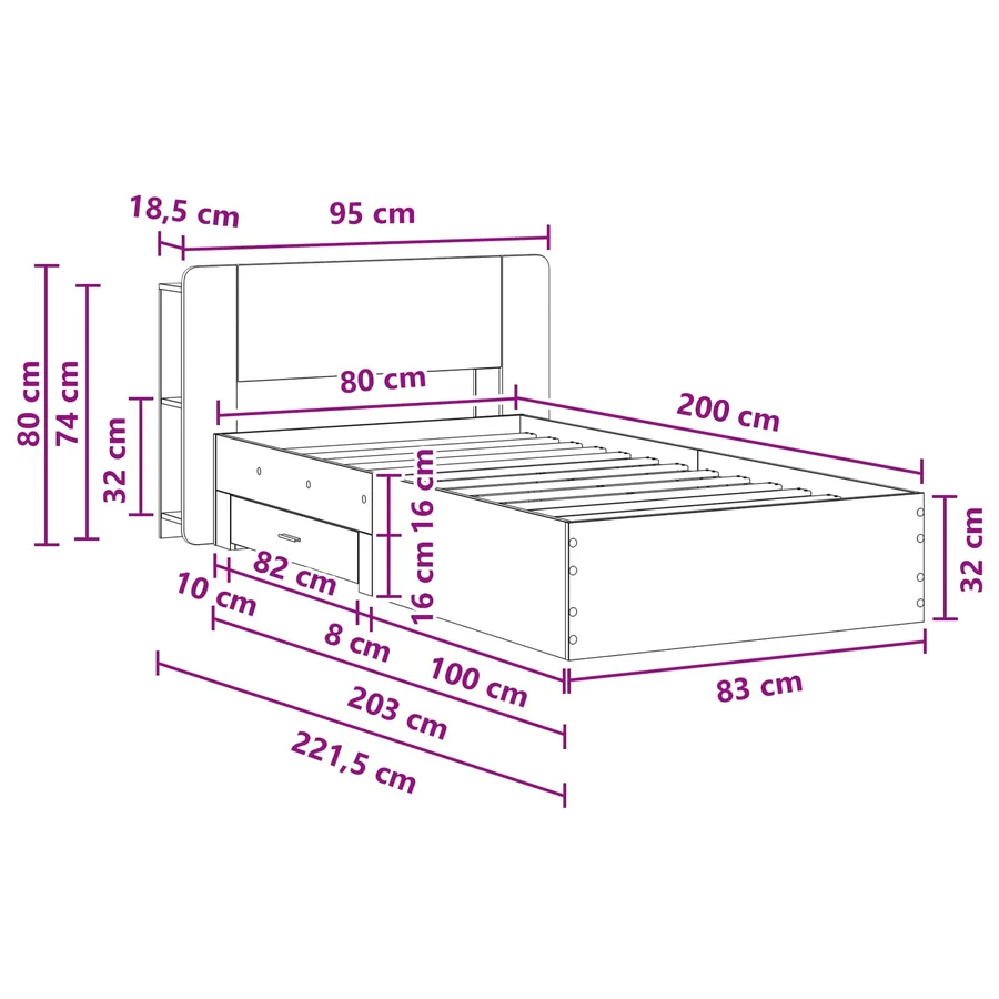 Cadre de lit avec rangement Gris béton 80 x 200 cm - 8