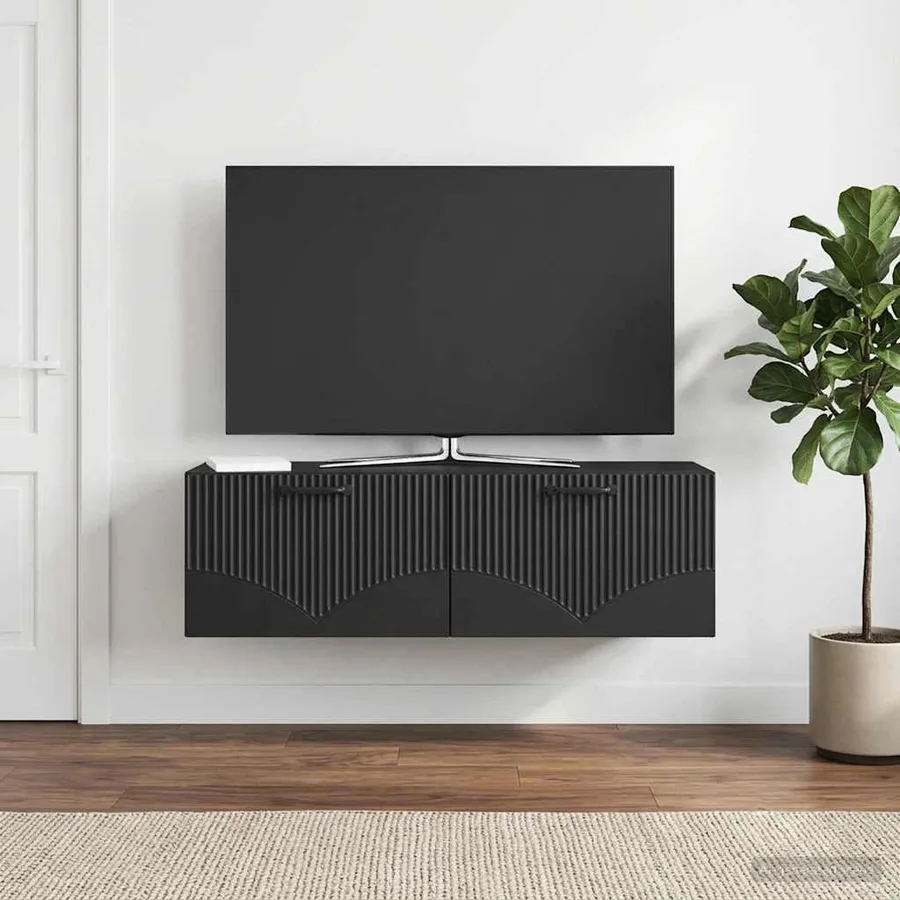 Meuble TV mural Noir 98 x 31 x 30 cm Bois d'ingénierie - 4