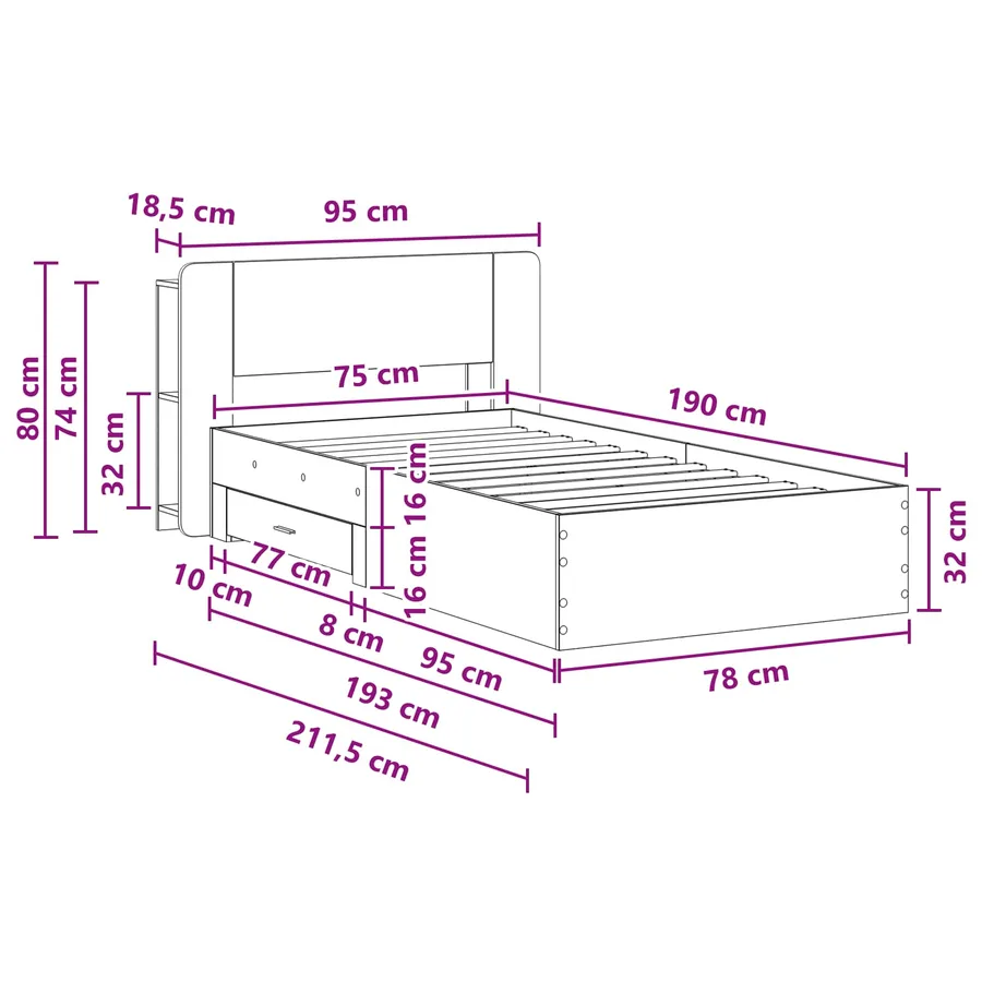Cadre de lit avec rangement Chêne fumé 75 x 190 cm - 9