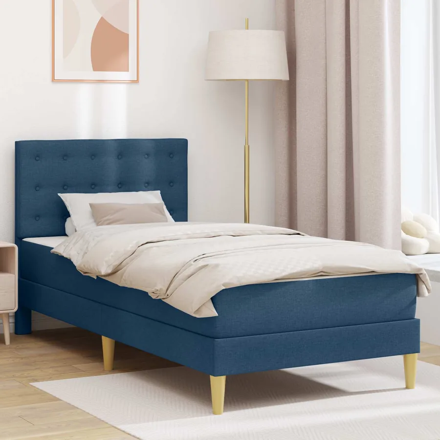 Cadre de lit avec matelas Bleu 90 x 190 cm Tissu