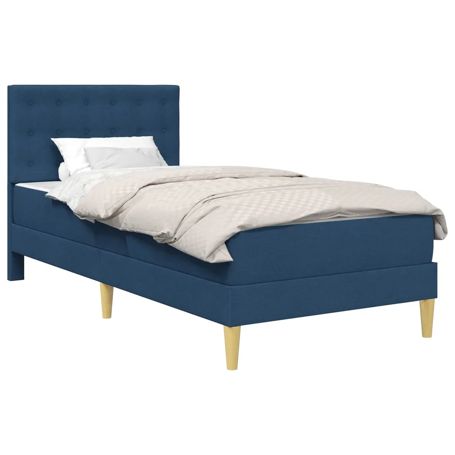 Cadre de lit avec matelas Bleu 90 x 190 cm Tissu - 2