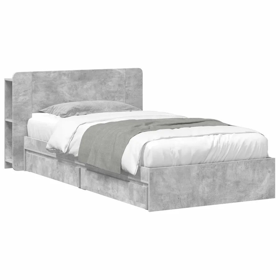 Cadre de lit avec rangement avec tiroir Gris béton 90 x 190 cm - 2