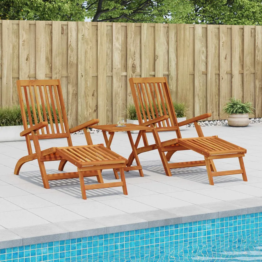Chaise longue inclinable et pliable 2 pcs Naturel