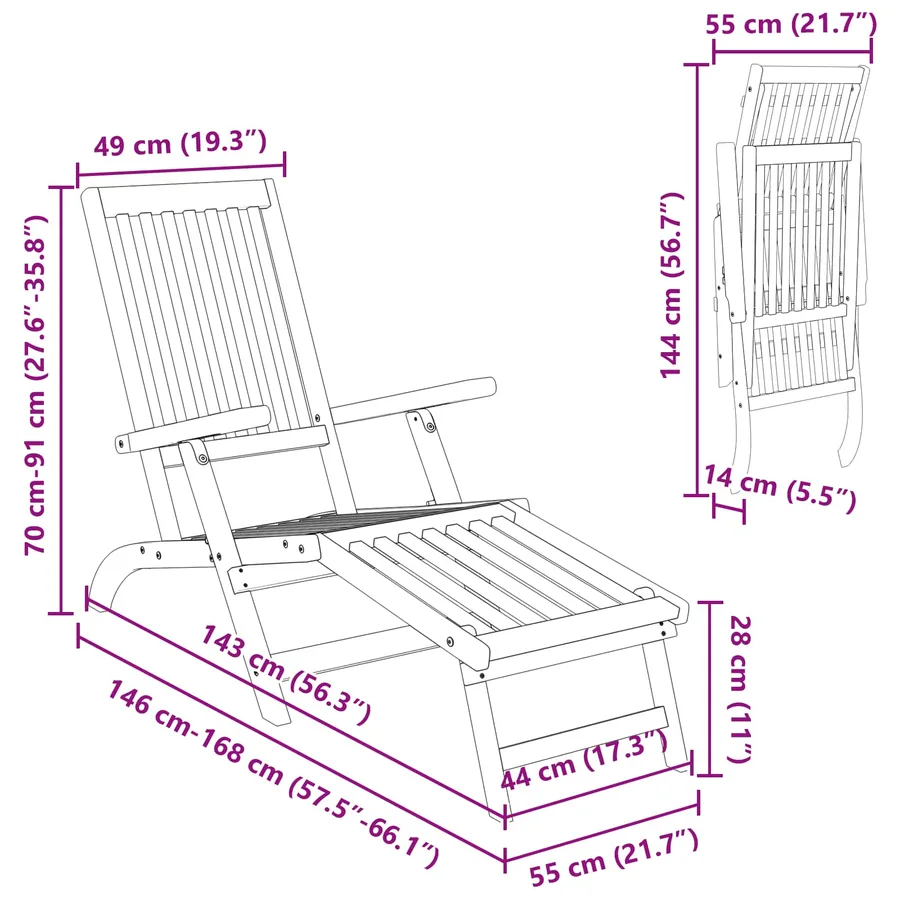 Chaise longue inclinable et pliable 2 pcs Naturel - 11