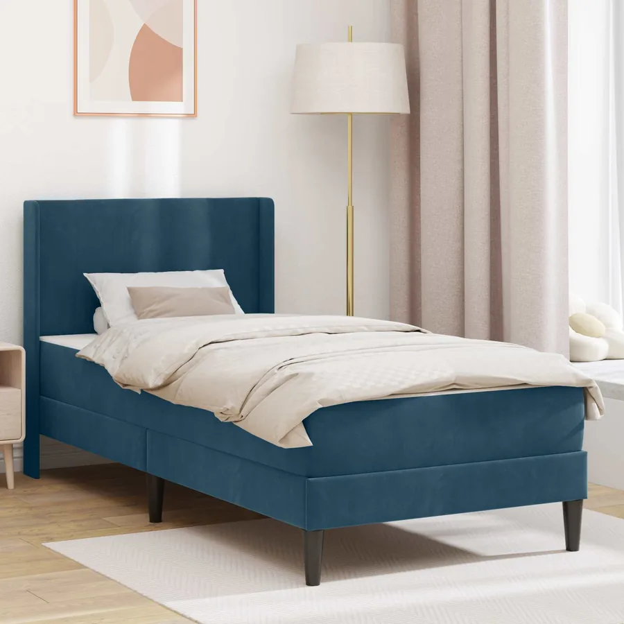 Cadre de lit avec matelas Bleu 100 x 200 cm Velours