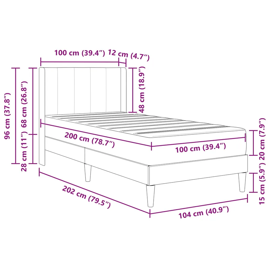 Cadre de lit avec matelas Bleu 100 x 200 cm Velours - 11