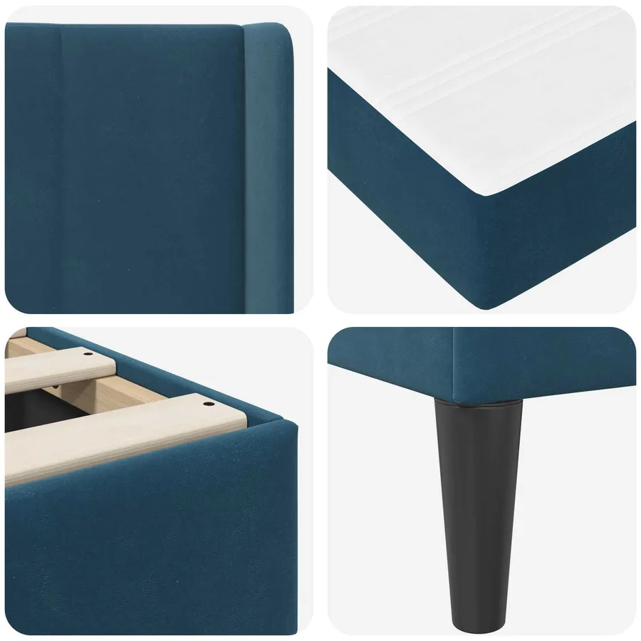 Cadre de lit avec matelas Bleu 100 x 200 cm Velours - 9