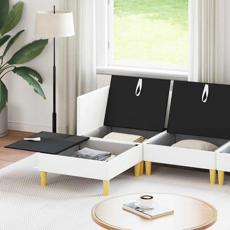 Canapé modulaire avec rangement 6 pcs Blanc Tissu - 3