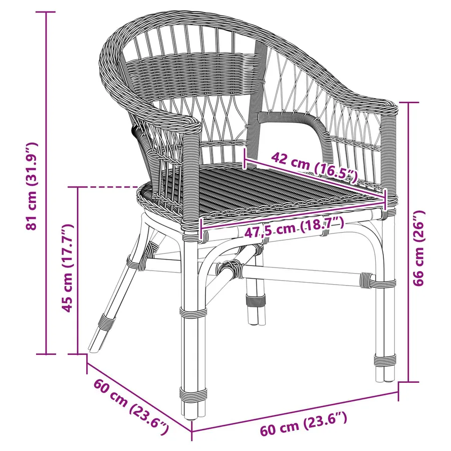 Chaise empilable Noir 60 x 60 x 81 cm Rotin - 9
