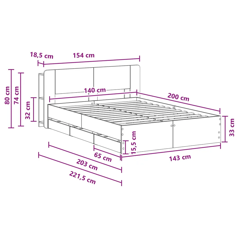 Cadre de lit avec rangement Sonoma gris 140 x 200 cm - 8