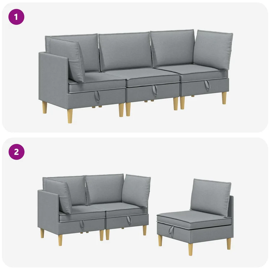 Canapé modulaire avec rangement 3 pcs Gris clair Tissu - 8