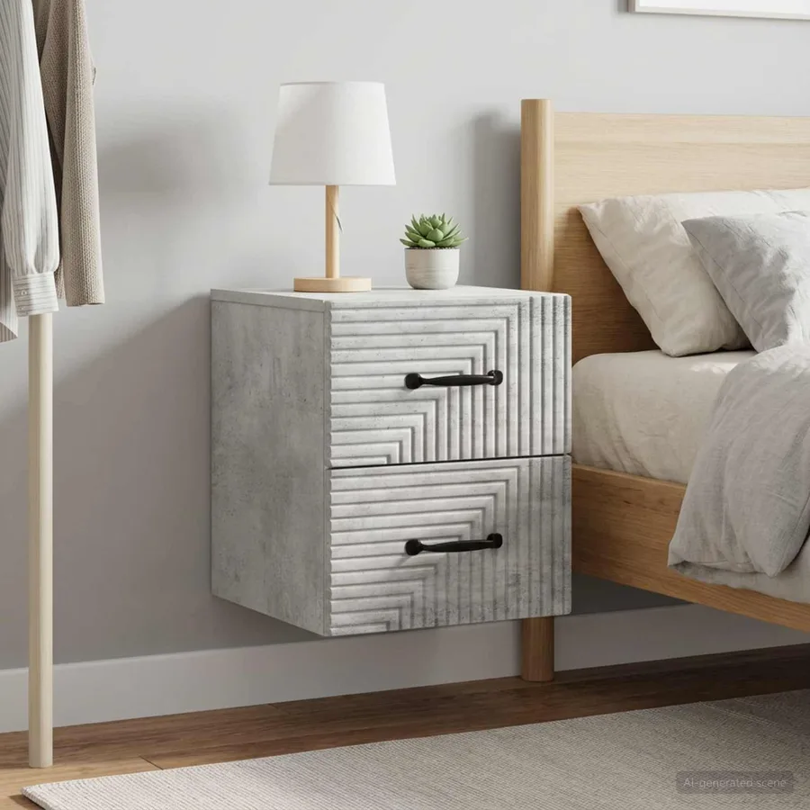 Cabinet de chevet mural 2 pcs Gris béton 34,5 x 33 x 40 cm - 4