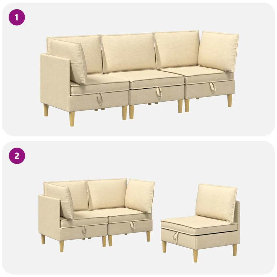 Canapé modulaire avec rangement 3 pcs Crème Tissu - 10