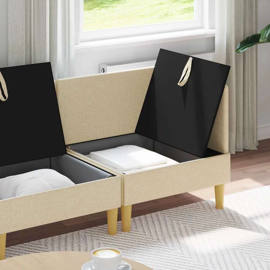 Canapé modulaire avec rangement 3 pcs Crème Tissu - 3