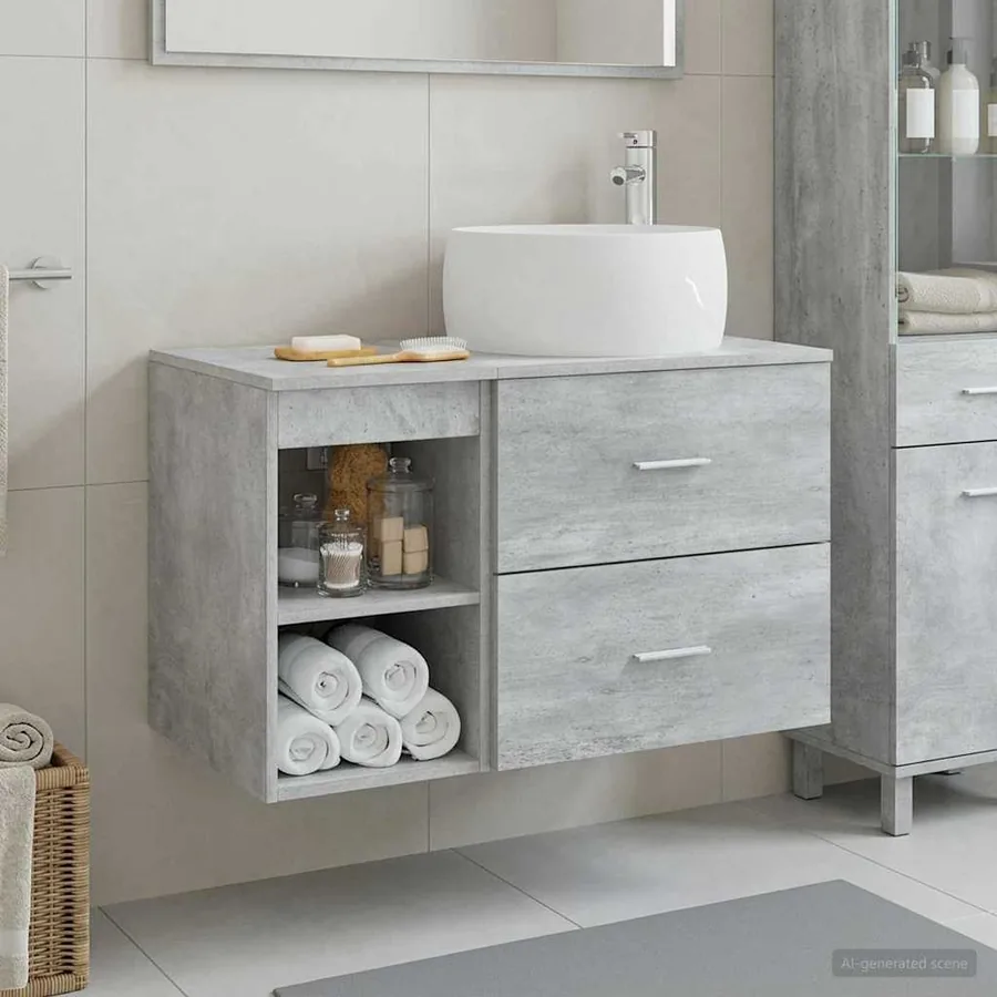 Ensemble de mobilier de salle de bain 2 pcs Gris béton