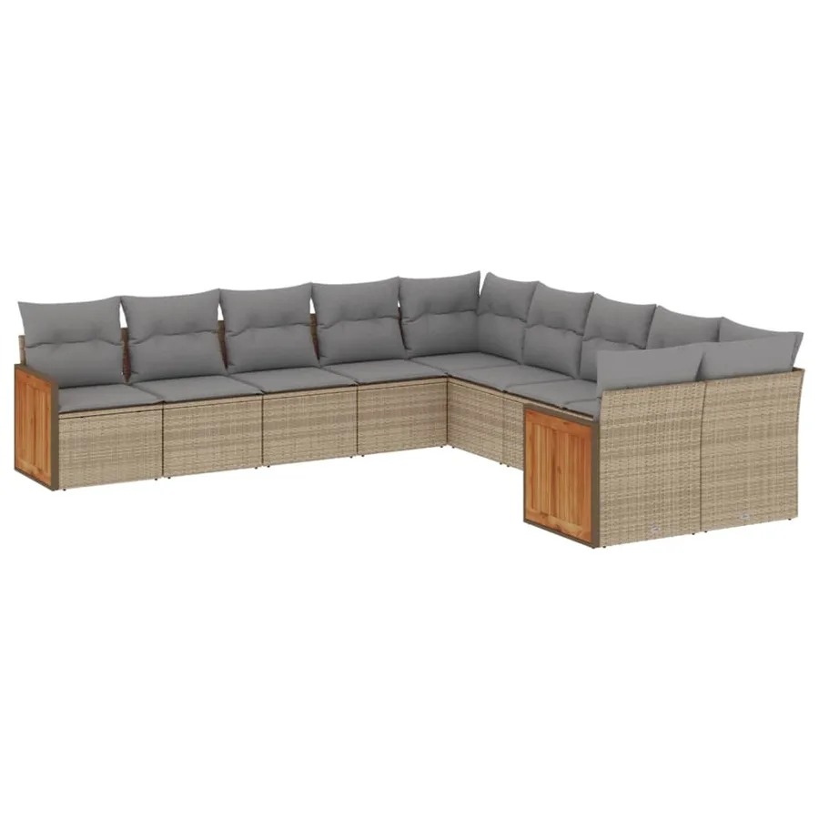 Salon de jardin avec coussins 10 pcs beige résine tressée - 2
