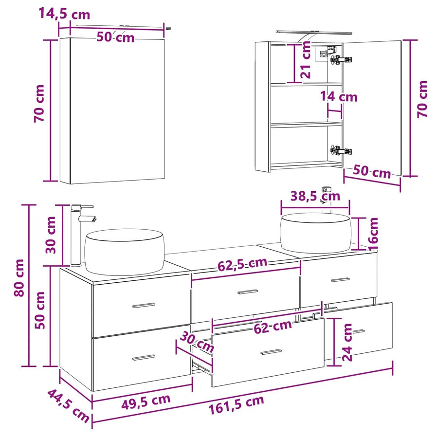 Ensemble de mobilier de salle de bain 5 pcs Chêne fumé - 14