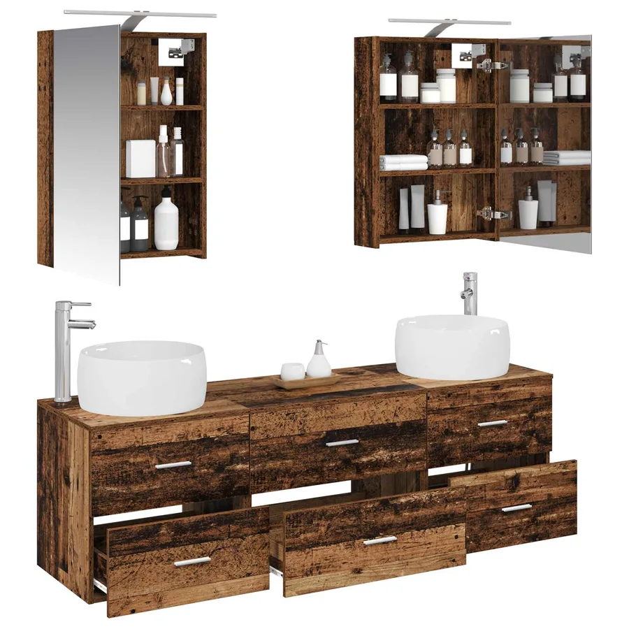 Ensemble de mobilier de salle de bain 5 pcs Bois ancien - 3