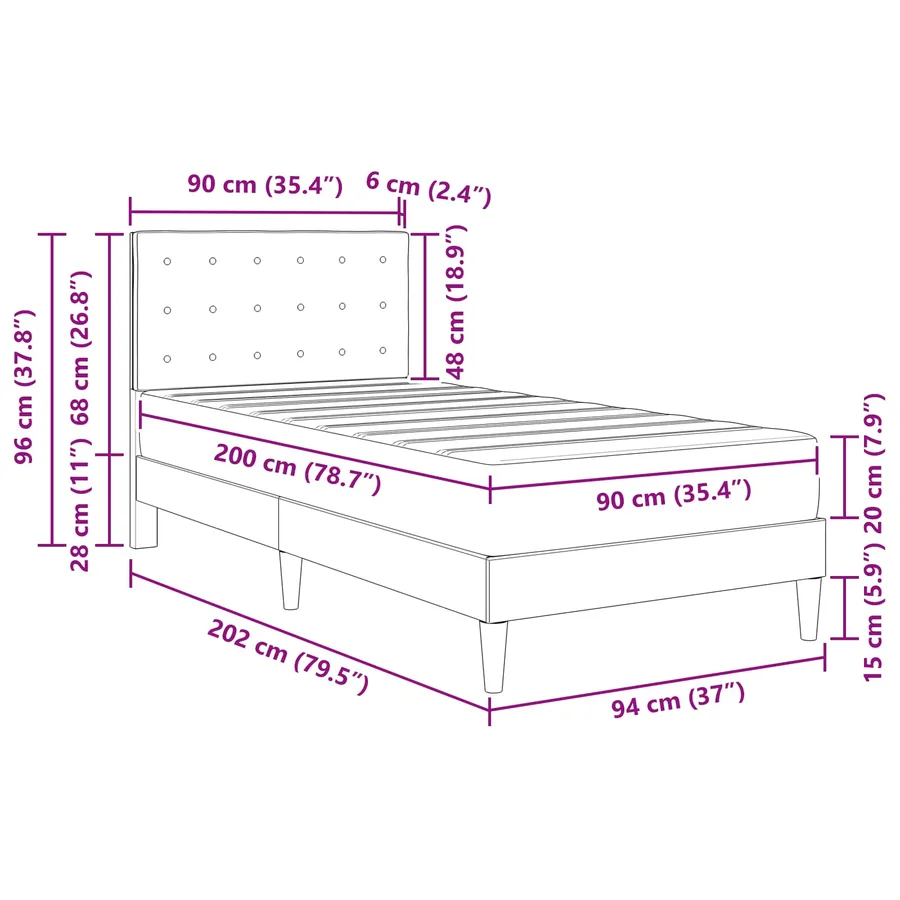 Cadre de lit avec matelas Taupe 90 x 200 cm Tissu - 11
