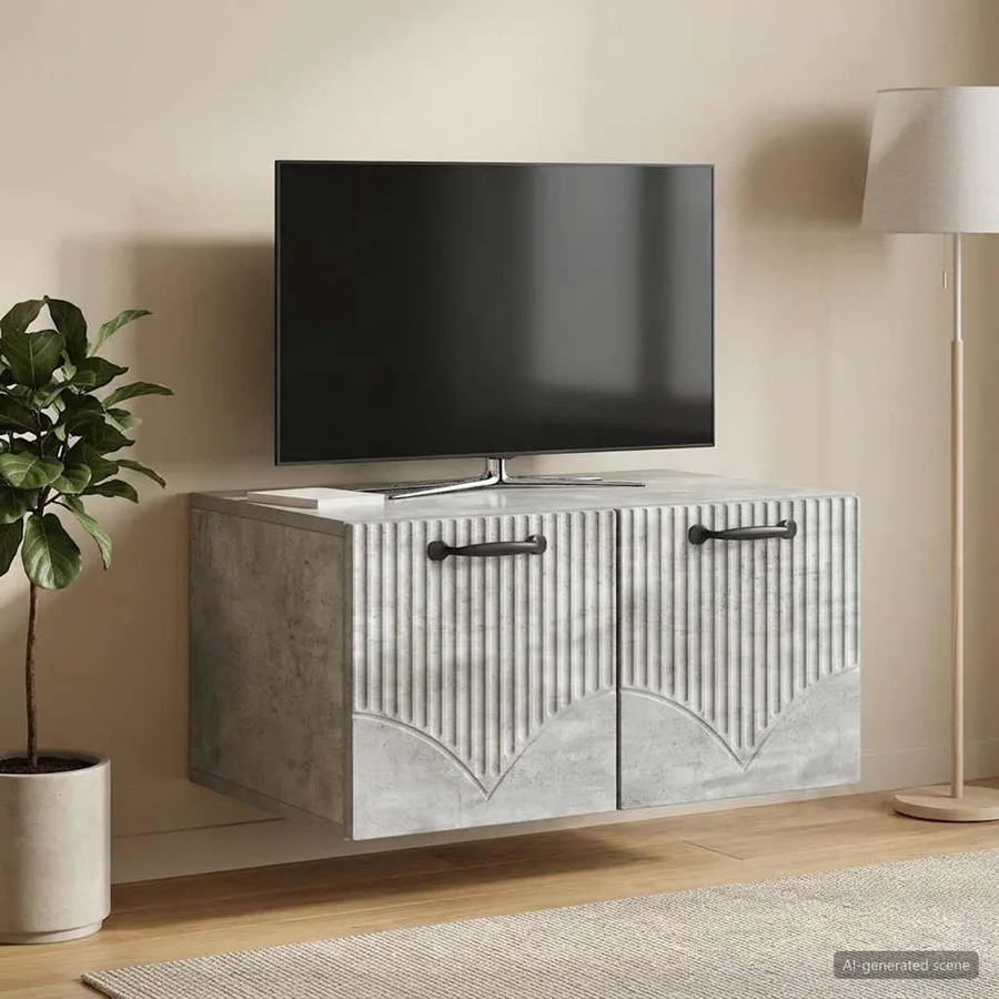 Meuble TV mural Gris béton 59,5 x 41 x 30 cm Bois d'ingénierie - 4