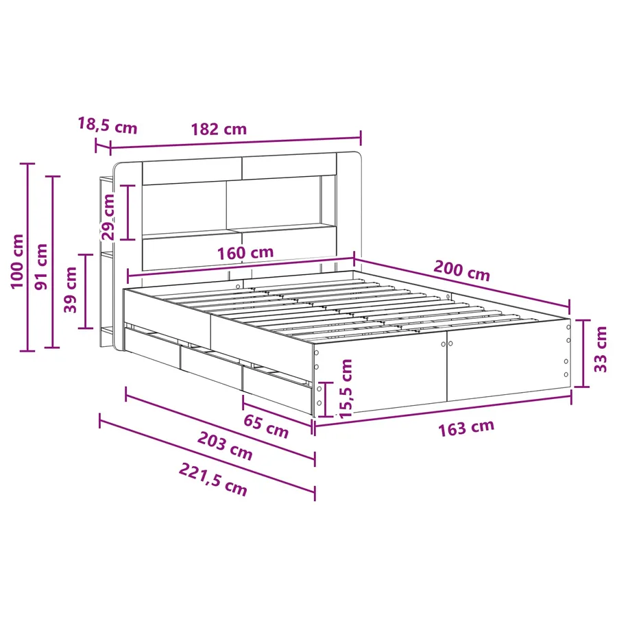 Cadre de lit avec rangement Sonoma gris 160 x 200 cm - 10