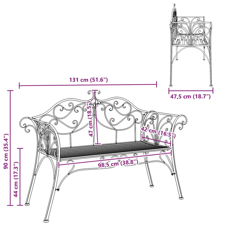 Banc de jardin 2-Nombre de places 130 x 47 x 90 cm Acier - 7